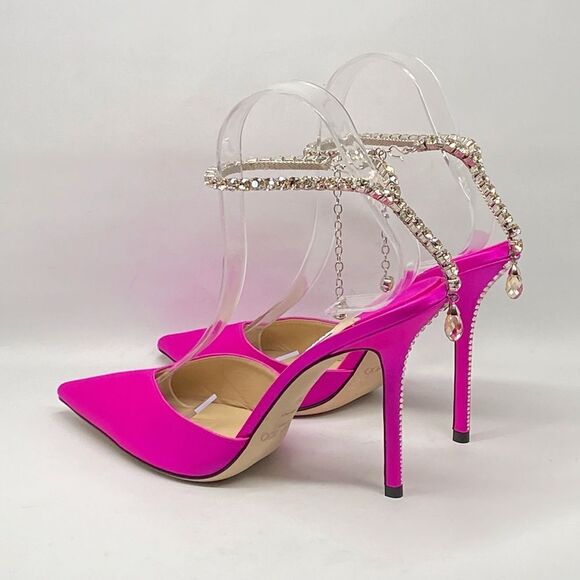 Jimmy Choo Saeda 100mm Satin Crystal Ankle-Strap Pumps size 39 - Picture 7 of 14